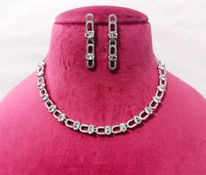 Indian Wedding CZ White Necklace Choker Statement Party Wear Bridal Jewellery - Picture 1 of 6
