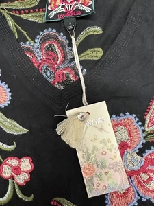 Johnny Was Small Black MIDI Knit Dress Fully Embroidered BNWT - Picture 1 of 7