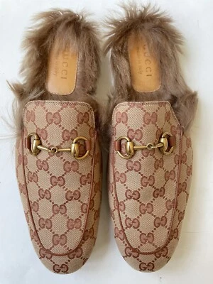 GUCCI Men’s Princetown Brown GG Horsebit Fur Slipper Sz 9 $950 MINT, Worn 1x - Image 1 of 4