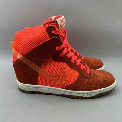 Nike Dunk Sky Hi Wedge Shoes Women Size 7.5 Total Crimson Orange Suede Sneakers - Image 1 of 4