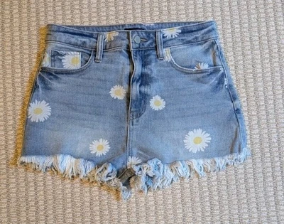 Pantalones Cortos de Jean Material Niña Mujer Azul Blanco Floral Elastizados Lavado Ligero Talla 7 Usados en Excelente Condición Foto 1 de 4