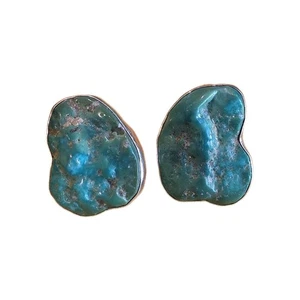 VTG Navajo Earrings Nugget Turquoise  Sterling Native American - Picture 1 of 5