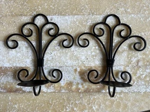 Twin(2) Ornate Black 12” Iron Scroll Candle Holder Wall Sconce for Pillar Candle - Picture 1 of 5