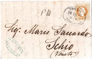 Österreich 1874, 15 Kr. auf Brief m. PD-Stpl. n. Schio (Veneto)  - Picture 1 of 2