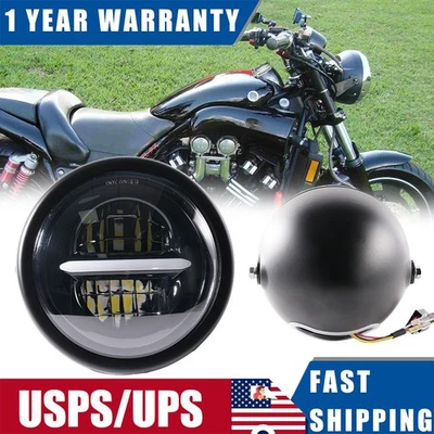 Faróis de LED 5,75" com balde de carcaça para Yamaha Vmax 1200, Vmax1700, Virago 920 - Imagem 1 de 4