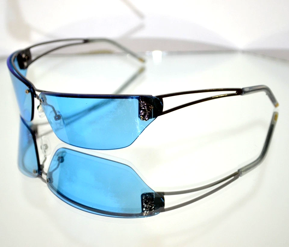 INSANE Versace Rimless Medusa Sunglasses Blue/Silver Y2K Vintage Mod. N25 N30 - Image 1 of 4