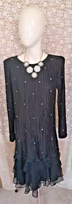 After Dark Women’s Black Cocktail Dress Size 9/10 Crepe Drop Waist Ruffle USA - Image 1 of 4