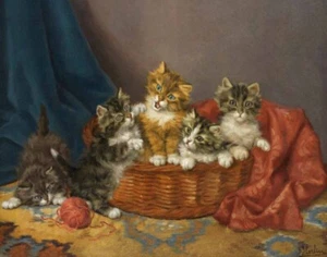 Daniel Merlin A Basket Of Mischief Canvas Print 16 x 20 - Picture 1 of 4