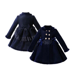 Vintage Toddler Girls Winter Warm Dress Coat Jacket Parka Casual Outerwear Blue - Picture 1 of 13