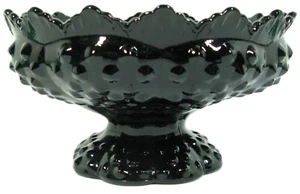Vintage Fenton Black Hobnail and Sawtooth Footed Glass Candleholder Bowl #3872 - Picture 1 of 4