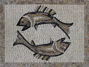 Mosaico de mármol arte piedra peces Piscis - Imagen 1 de 1