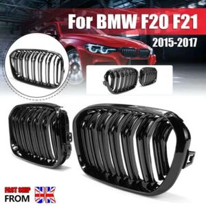 Gloss Black Front Kidney Grille Grill Twin Slat For BMW F20 F21 1 Series 15-19 - Picture 1 of 11