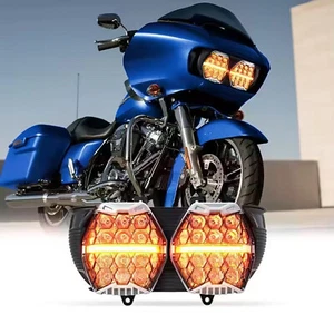 Front Honeycomb Dual Headlight For Harley Davidson Road Glide 2015-2023 2016 - Picture 1 of 6