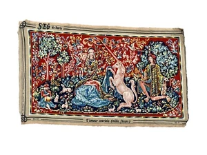 Vintage französischer Aubusson Einhorn Bildwand Hänge Wandteppich 111 x 62 cm - Bild 1 von 10