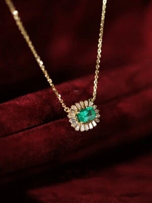Emerald Simulant CZ Pendant Necklace Chain Gold Over 925 Sterling Silver N12 - Image 1 of 4