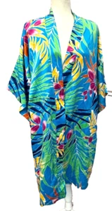 Natori Kimono Robe Womens Size XL Floral Tropical Boho Cottagecore *missing belt - Picture 1 of 7