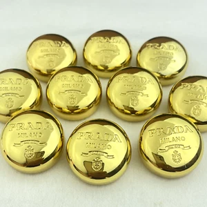 10 PRADA LOGO BUTTONS ROUND GOLD METAL 27MM VINTAGE - Picture 1 of 14