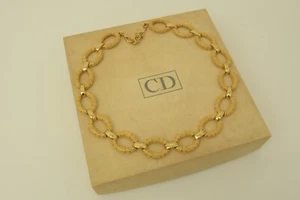 Authentic Christian Dior VTG Necklace GP Textured Oval Loop Jewelry Accesory - Picture 1 of 12