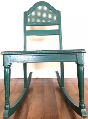 Antique Rocking Chair, Wood And Bamboo Mesh, Green Color Cover