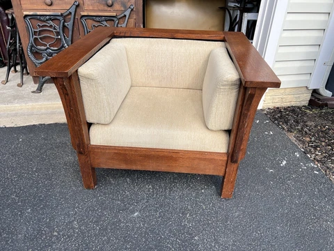 Vintage Lounge Chair Oak Wood Arts & Crafts Style Cover