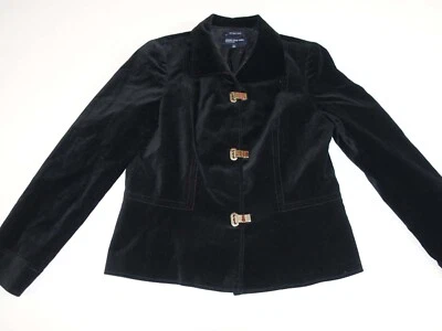 Jaqueta de veludo feminina Jones New York tamanho grande preta fivela frontal mangas compridas - Imagem 1 de 4