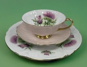 Shelley Oleander Pink Thistle Trio Cup & Saucer And Dessert Plate England - Picture 1 of 16