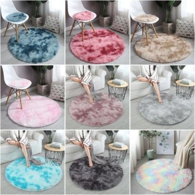 Round Shaggy Area Rug Tie-Dye Carpet Fluffy Floor Mat Non Slip Rug Washable Home - Image 1 of 4