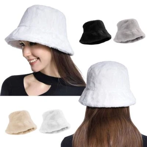 Winter Women Fluffy Plush Bucket Hat Ladies Warm Faux Fur Fisherman Cap - Picture 1 of 16