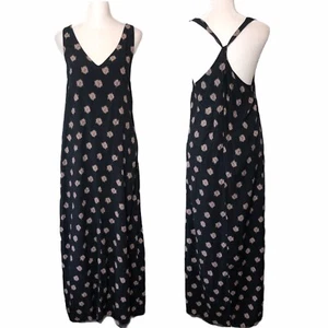 GAP Size S Black Maxi Dress Sleeveless Twist Back Abstract Side Slits Scoop Neck - Picture 1 of 8