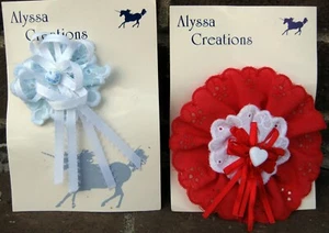 Alyssa Creations Vtg Pageant Hair Bows Lace Ruffle Heart Blue Red Girls Barrette - Picture 1 of 8