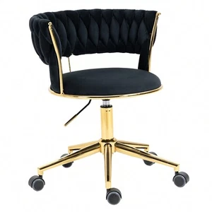 Home Office Chair With Hand Woven, Velvet Upholstered Desk-Lightning Deals - Picture 1 of 70