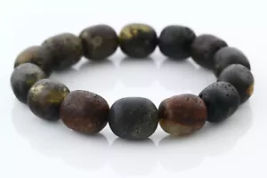 Genuine BALTIC AMBER Large Unpolished Opaque OLIVE Beads Bracelet 22.7g 200310-2 - Picture 1 of 5
