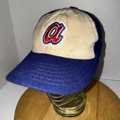 Vintage Atlanta Braves 70s 80s Cap Wool Blue Cream Elastic Back Green Brim - Image 1 of 4