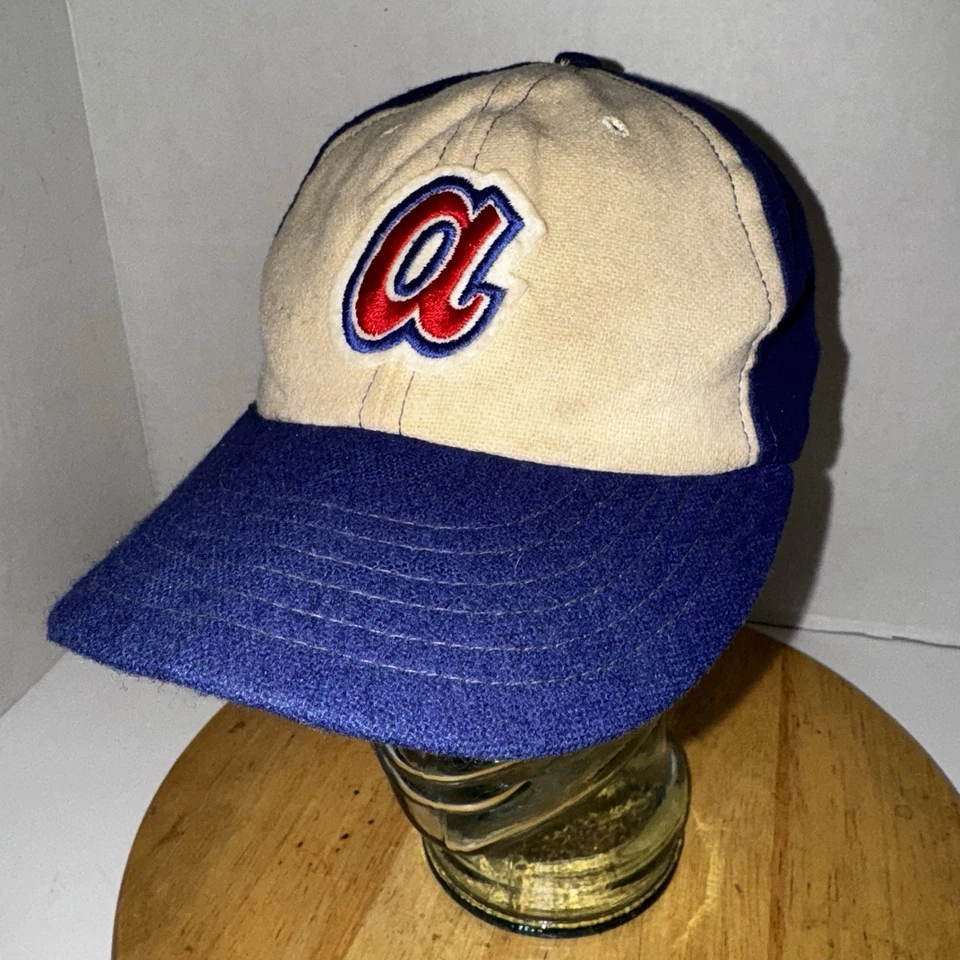 Vintage Atlanta Braves 70s 80s Cap Wool Blue Cream Elastic Back Green Brim - Image 1 of 4