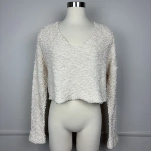 Free People Creme Popcorn Pullover Pulli Gr. S Cropped Bohemian Grobstrick V-Ausschnitt - Bild 1 von 16