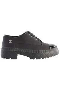 CHANEL BLACK 2024 CANVAS PLATFORM SHOES EU 40 UK 7 US 10 - Picture 1 of 6
