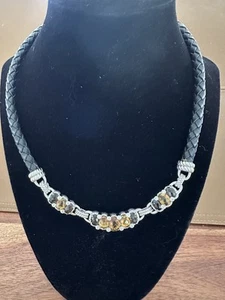 Judith Ripka Citrine And Smoky Quartz Detachable Leather Panel Necklace - Picture 1 of 8