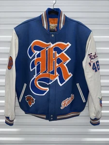 Size Small New York Knicks Jeff Hamilton Wool & Leather Full-Snap Varsity Jacket - Picture 1 of 14