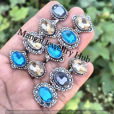 Lote de joyas de moda de 5 anillos enchapados en plata de ley 925 con topacio y mezcla de piedras preciosas Foto 1 de 4