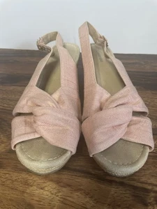 Lands End Damen rosa/hellbraun Wildleder Keilabsatz Sandalen verstellbarer Riemen - Größe 8,5 - sehr schön! - Bild 1 von 7