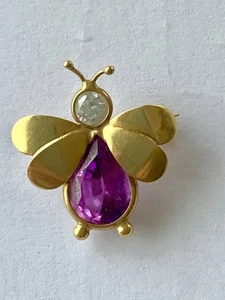 Broche vintage abeja de oro 18K MK con Amatista - Imagen 1 de 4