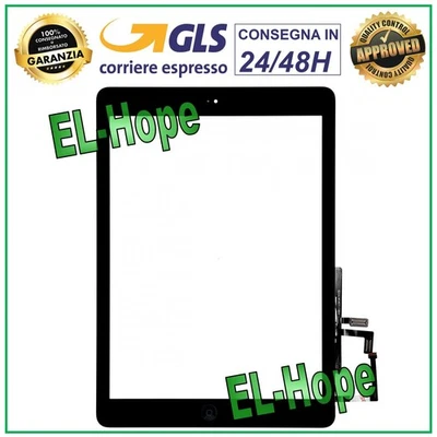 TOUCH PER APPLE IPAD 5 AIR WIFI 3G A1474 A1475 A1476 VETRO NERO + TASTO HOME