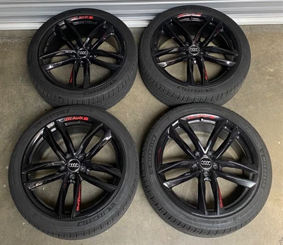 20" OEM AUDI BLACK WHEEL AND TIRES WITH FLOATING CAPS FOR AUDI A6 S6 2016-2018 - Image 1 of 4