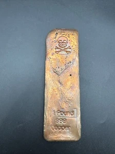 1 (One) Pound .999 Copper Bar Skull Bones - Picture 1 of 10