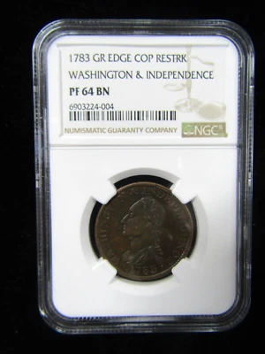 1783  WASHINGTON INDEPENDENCE CENT ENGRAILED EDGE NGC PF64 COPPER RESTRIKE - Image 1 of 4