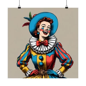 Matte quadratische Poster Wandbilder Pin-Up Frau Retro Western Clown - Bild 1 von 50