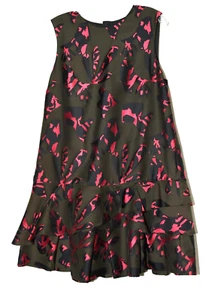 Vestido Banana Republic Verde Oscuro Rosa con 3 Capas Volantes Parte Inferior Talla 12 Nuevo con Etiquetas - Imagen 1 de 8