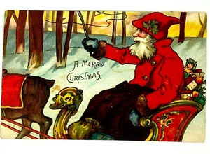 Santa Embossed Postcard Merry Christmas Sleigh German Un-Postmarked Vintage - Picture 1 of 7