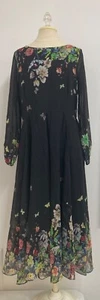 Floryday Floral Butterfly Long Sheer Sleeve Lined Midi Dress, Black, Large - Picture 1 of 10