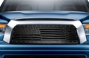 Custom Aftermarket Steel Grille for 2007-2009 Toyota Tundra AMERICAN FLAG Black - Picture 1 of 3